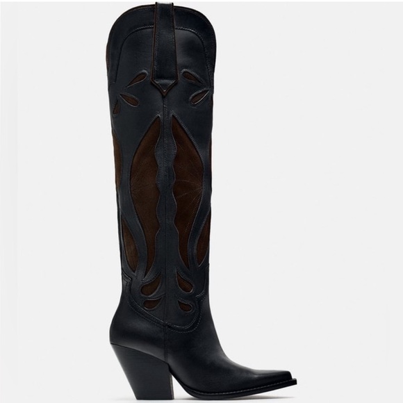 Zara Black and Brown Heeled Boots - Picture 6 of 10